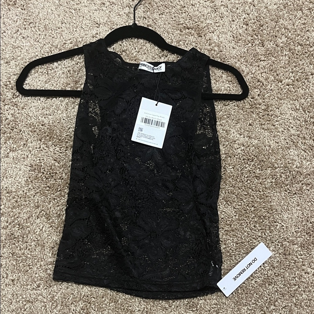 Princess Polly Black Sheer Lace Cropped Tank